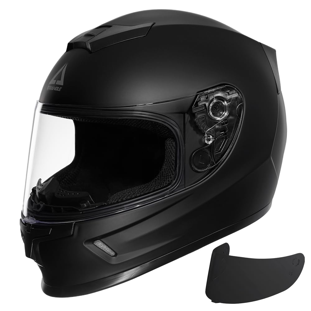 Triangle Youth Kids Full Face Helmet Motorcycle Offroad Street Bike Lightweight With 2 Visors Dot Approved (Matte Black, Medium)