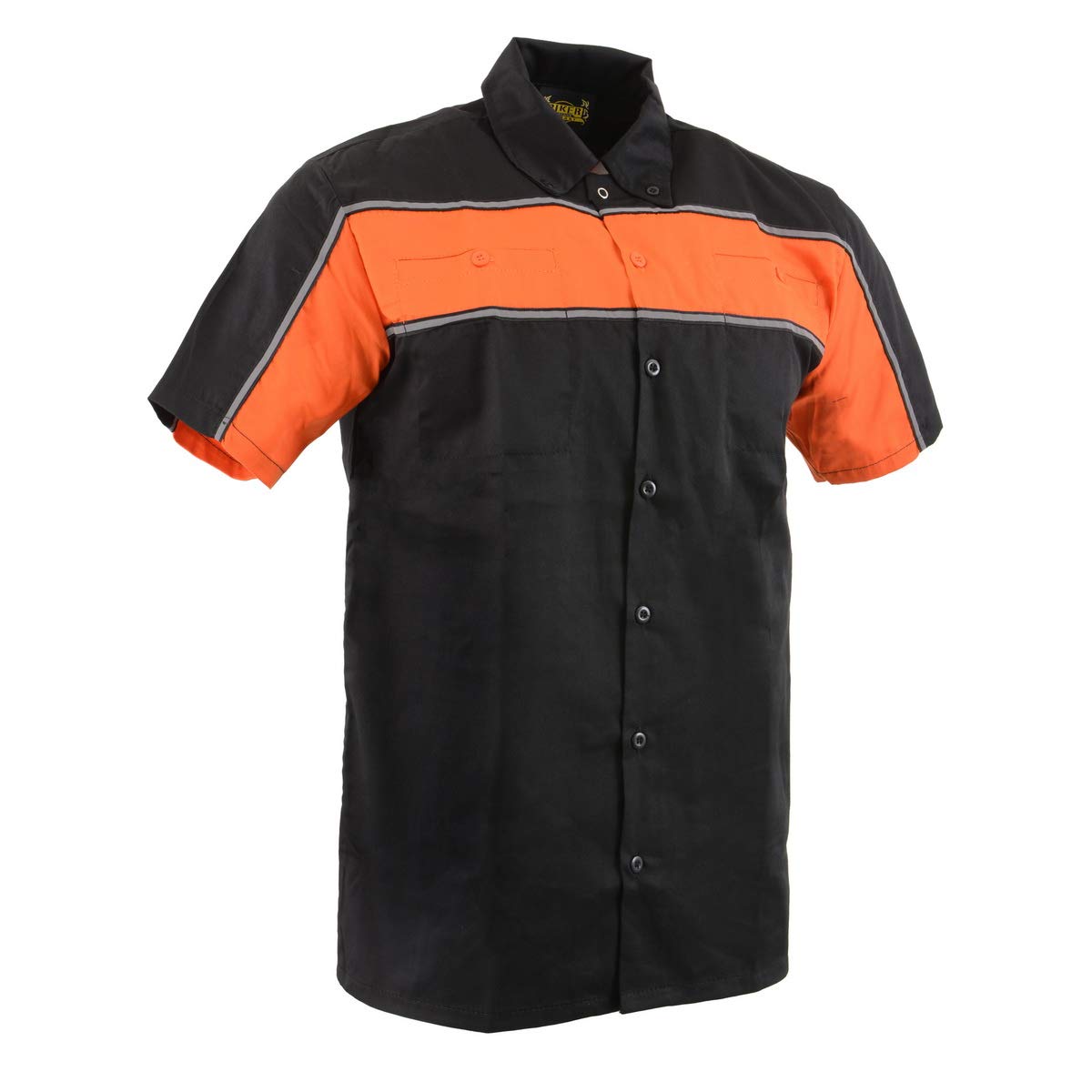 Biker Clothing Co. Mdm11673 Mens Black And Orange Short Sleeve Motorcycle Shirt With Reflective Material - X-Large