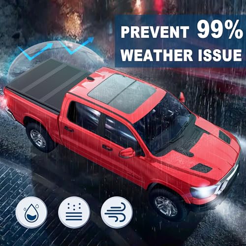 Mostplus Fiberglass Tri-Fold Hard Truck Bed Tonneau Cover Compatible With 2009-2024 Dodge Ram 1500 Inclu. Classic & New Body (W/