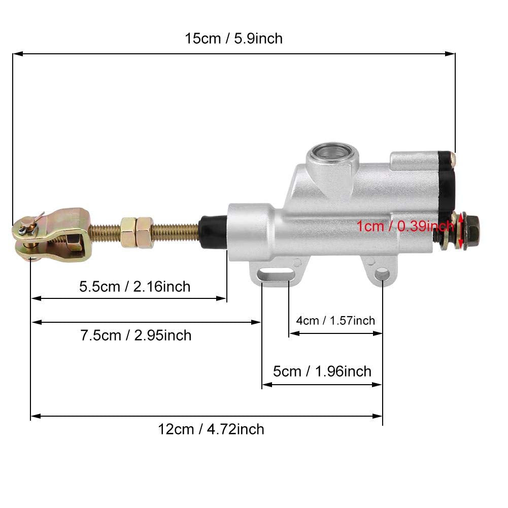 Rear Brake Master Cylinder Coolster 10mm Compatible with ATVs for Most of Motorcycle, Such as Suzuki/Kawasaki/Honda/Yamaha(Silve