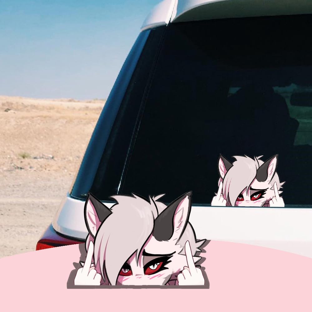 YUNEX 5.1 Inch Furry Anime Peeker Car Bumper Decals Cartoon Loona Vinyl Waterproof Graphic Stickers for Laptop Window Luggage