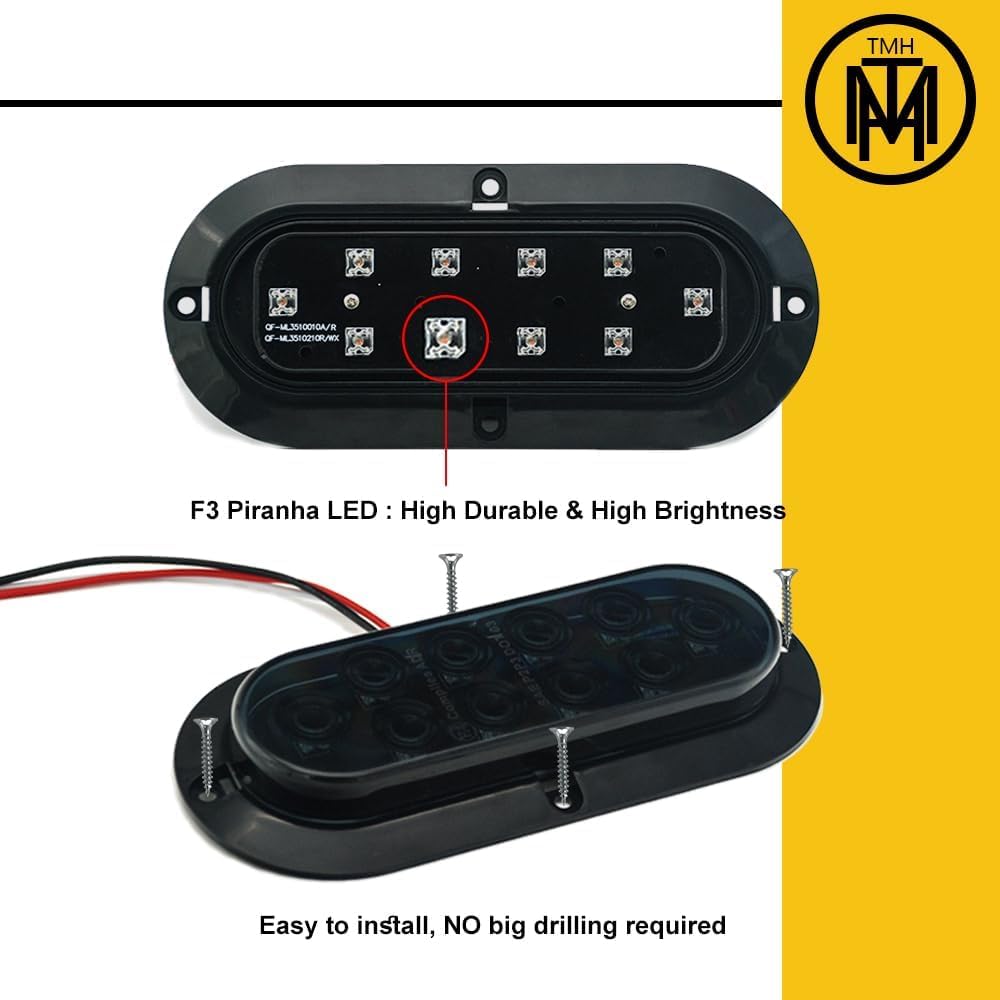 Tmh 6'' Oval Smoked Lens/Red Led Trailer Tail Light Surface Mount 10 Led Waterproof Stop Brake Turn Trailer Lights For Truck Rv