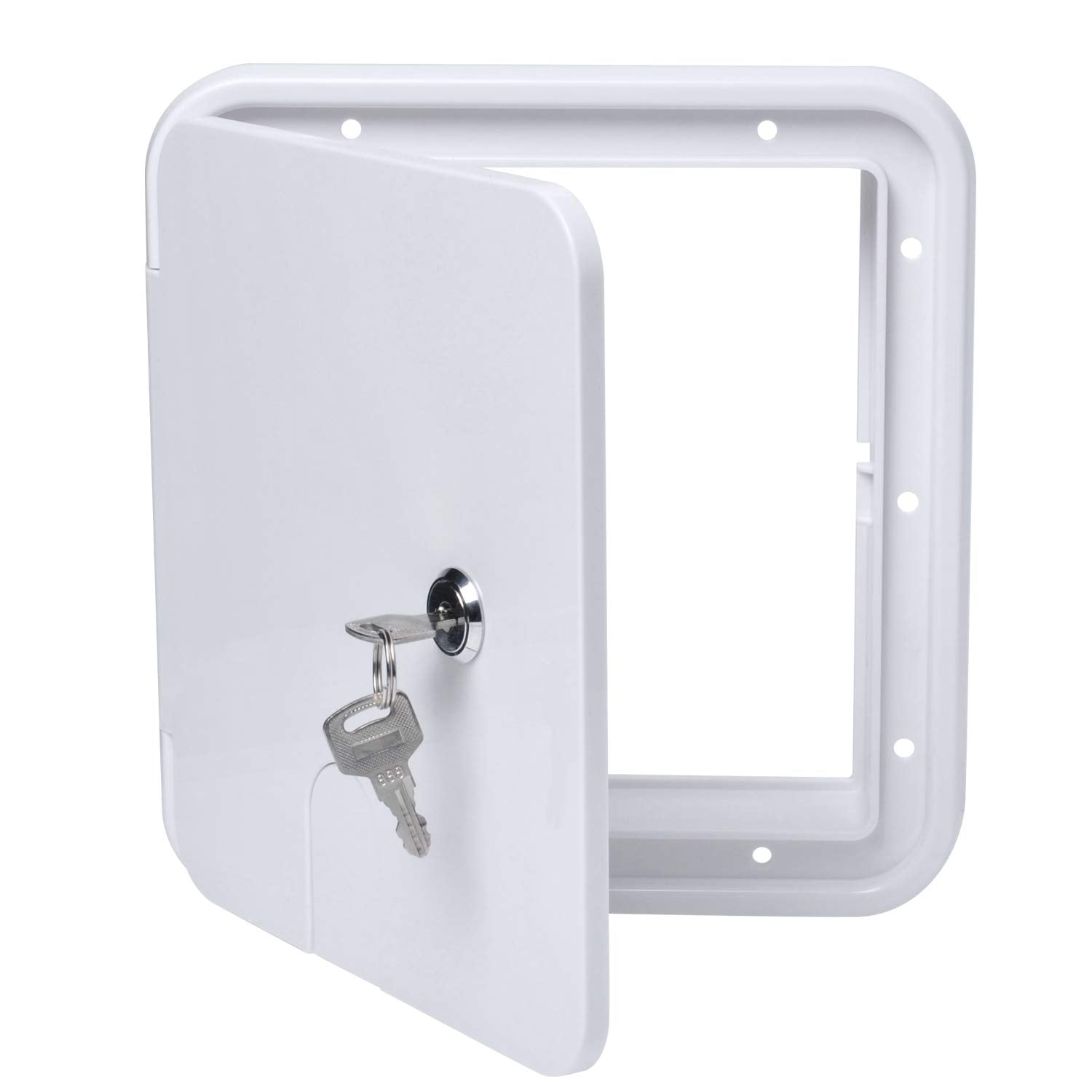 Rv Trailer Electric Power Cord Cable Hatch With 2 Keys, Camper Hose Storage Access Door Compartment W 8 Inch, H 8-1/2 Inch (White)