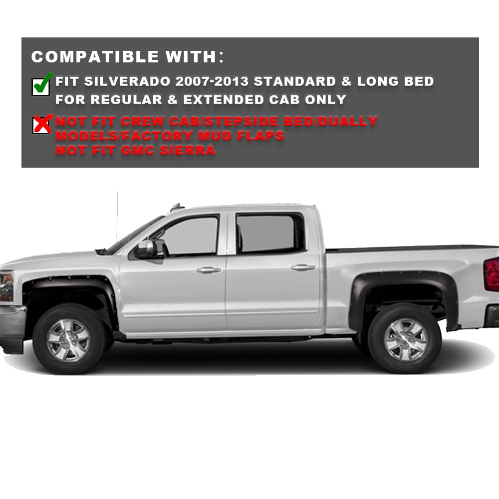 PIT66 Fender Flares, Compatible With Chevy Silverado 1500 07-13/Silverado 07-14 2500 HD 3500 HD (Fit for 6.5/8 ft, NOT for 5.8ft
