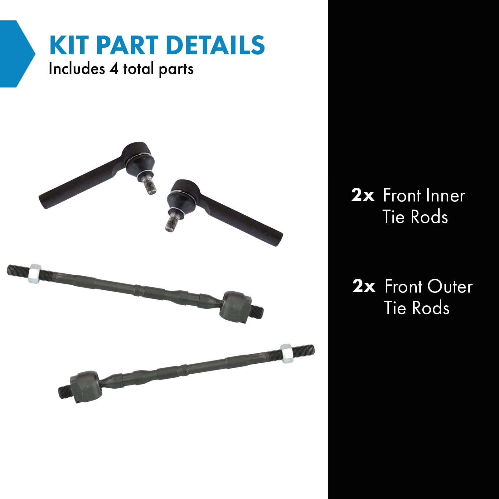 Trq Front Inner And Outer Tie Rod Set Compatible With 2003-2008 Subaru Forester 2004-2011 Impreza 2010-2014 Legacy Outback