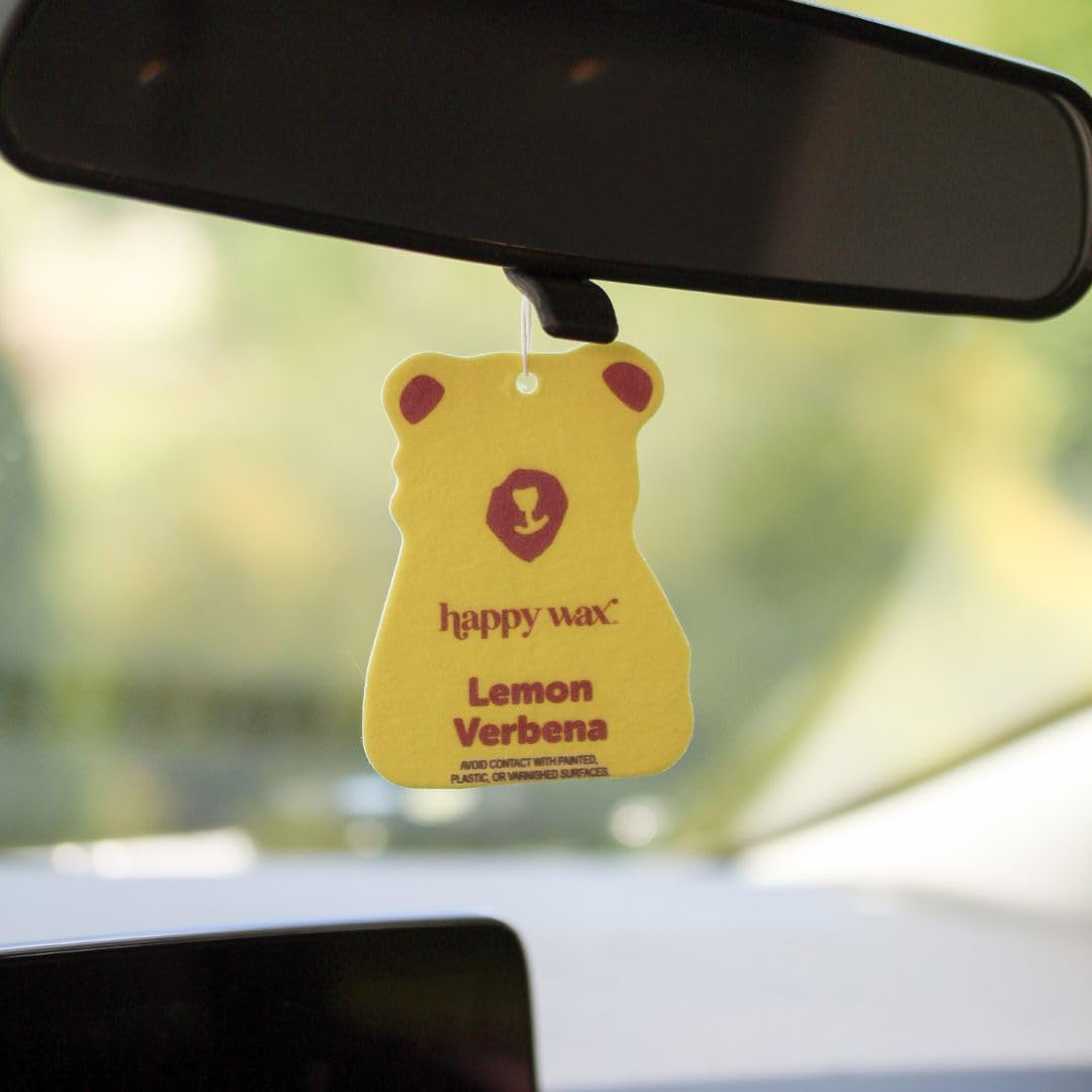 Happy Wax Lemon Verbena Hanging Car Cub Air Freshener - Scented and Infused with Natural Essential Oils - Cute 4-Pack