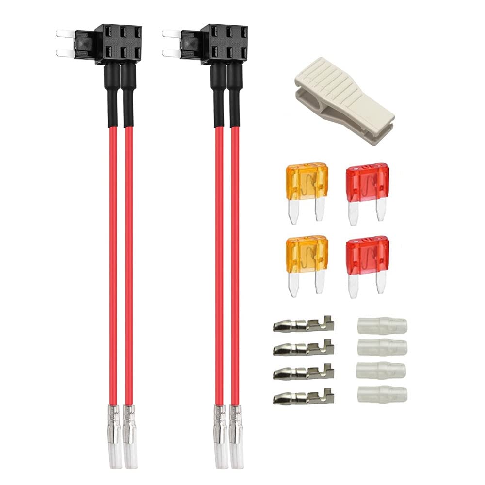 Gebildet 2Pcs 12V 24V Small Dual-Port Add-A-Circuit Fuse Tap, Atm Small Piggy Back Blade Fuse Holder With Dual Wire Harness, 4Pc