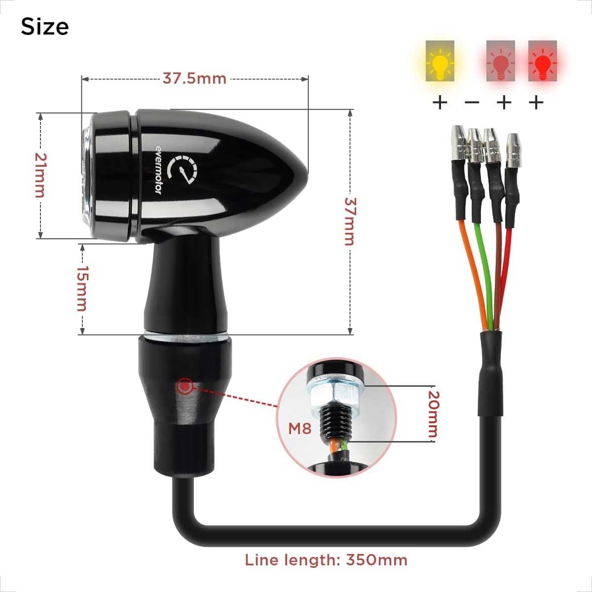 Evermotor Mini Bullet Motorcycle Led Turn Signals, Cnc Aluminium Alloy Motorcycle Blinkers, 12V Front Rear Indicators For Harley