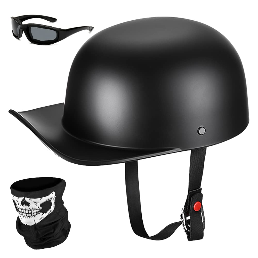 Yesmotor Baseball Motorcycle Helmet Half Cap For Bike Cruiser Chopper Moped Scooter- Dot Approved (Matte Black, L)
