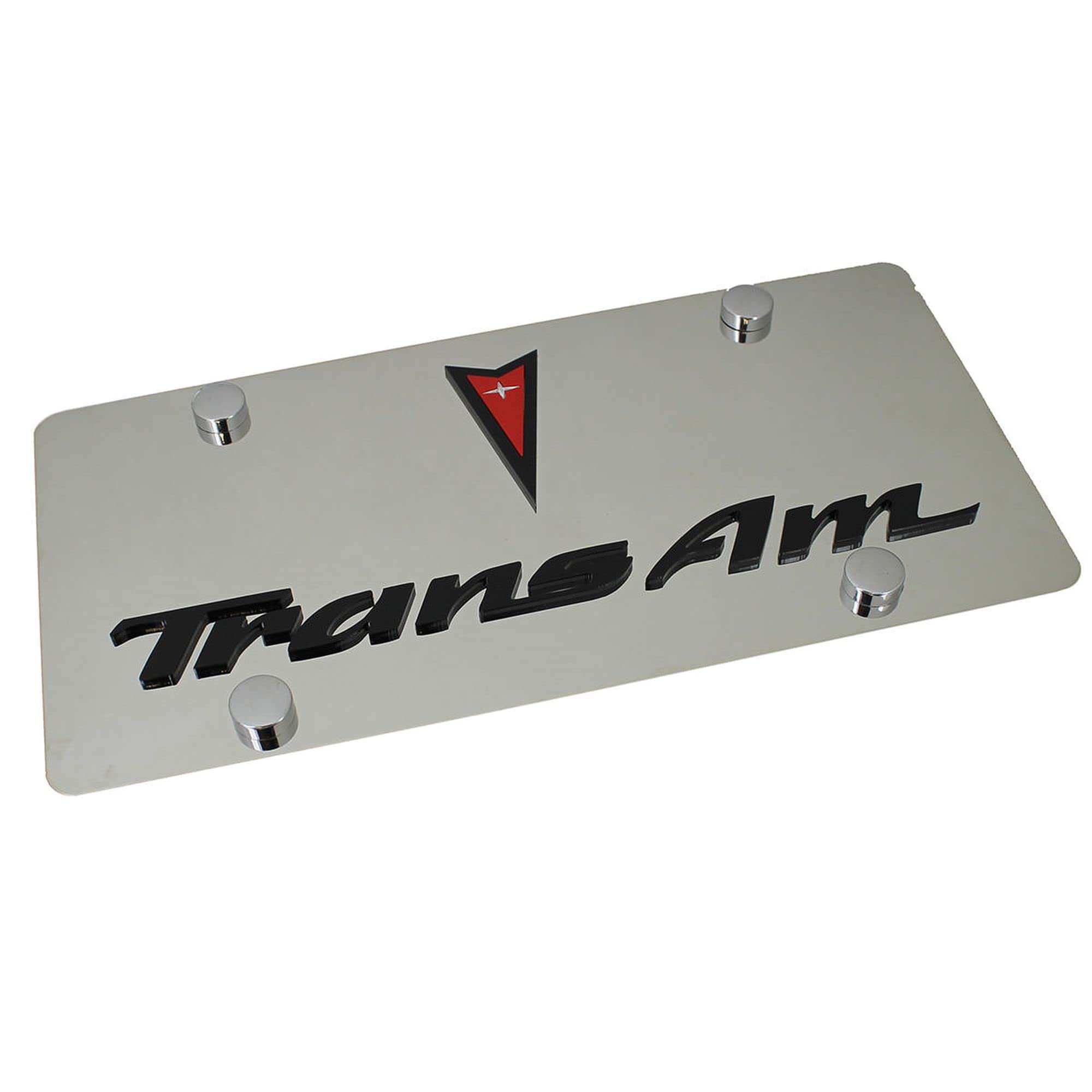 Eurosport Daytona- Compatible With -, Pontiac Trans Am Logo, (Black Logo With Red, Mirror Fill, Black Word) - Stainless Steel Li