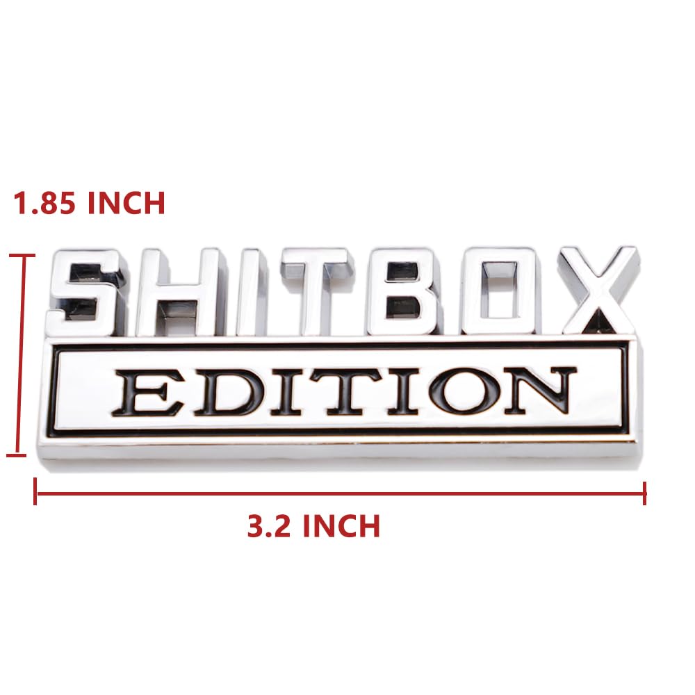 2 Pcs SHITBOX Edition Emblem Car Side Rear Front Hood Trunk Door Badge 3D Decal Sticker for Car Truck SUV (SHITBOX, Silver Black