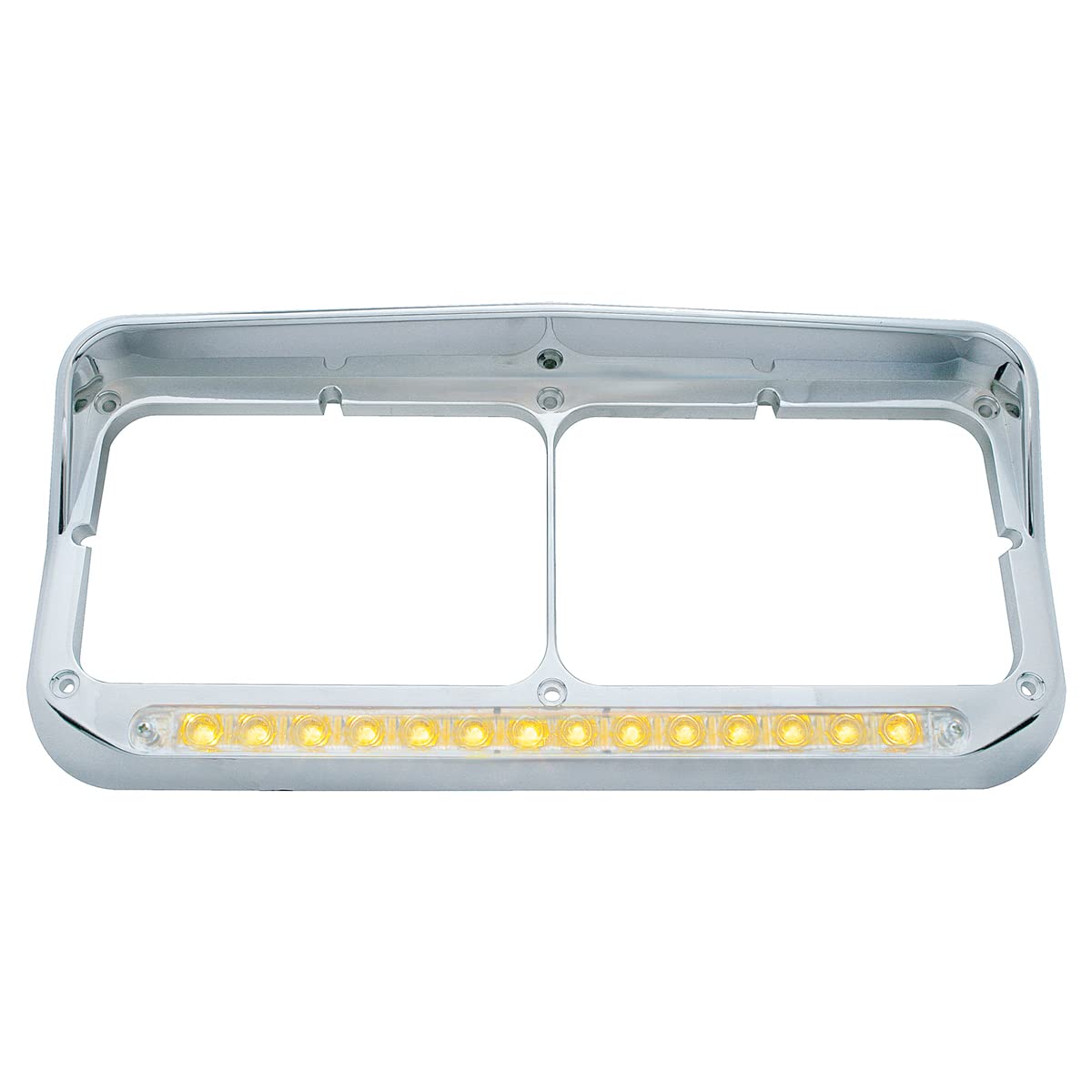 United Pacific 32352 Chrome Rectangular 14 LED Dual Headlight Bezel w/Visor, Chrome Plated, Injection Molded Plastic, LED Light 