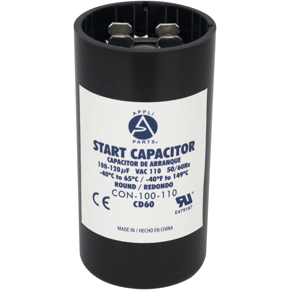 Appli Parts Motor Start Capacitor 100-120 Mfd (Microfarads) Uf 110-125 Vac Universal Fit For Electric Motor Applications 1-716 I