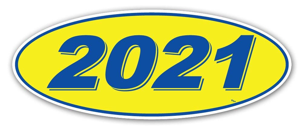 Oval Model Year Window Stickers - 2021 - Blue And Yellow (12 Per Pack)