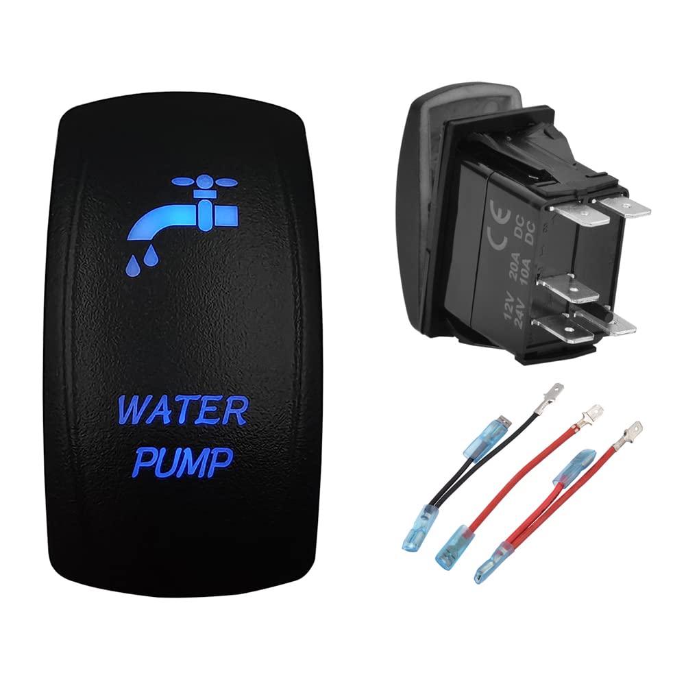 Bacautoparts Blue Backlit Water Pump Rocker Switch Freshwater Tank 5Pin On Off Toggle Switch For Car Boat Marine Pontoon Rv Camper Travel Trailer 12V 24V