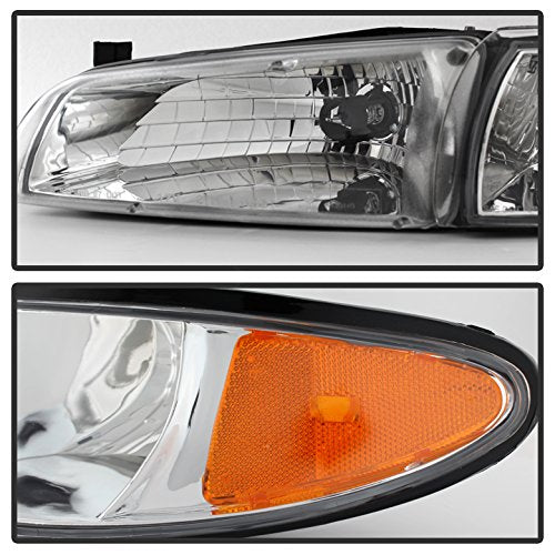 Xtune Pontiac Grand Prix Crystal Headlights W/Amber Corner Lights Chrome Housing With Clear Lens