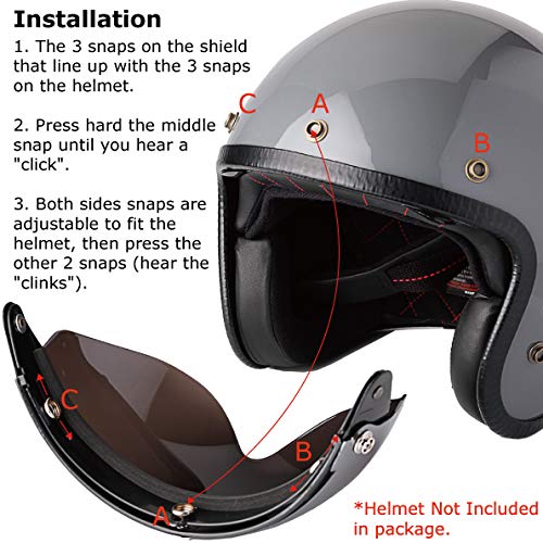 3-Snap Visor Lens Shield For Motorcycle Helmets Flip Up Down (Smoke)