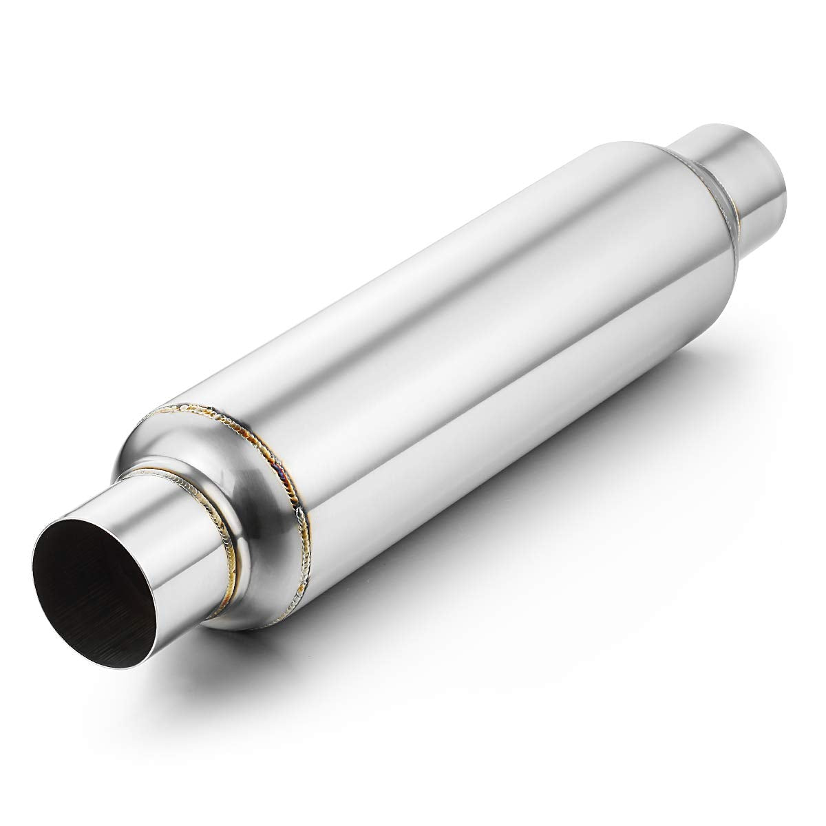 A-Karck Resonator 2.5 Inch Inlet, Polished 2.5'' Inlet 2.5'' Outlet 19'' Overall Length Exhaust Resonator Muffler Deep Tone Clea