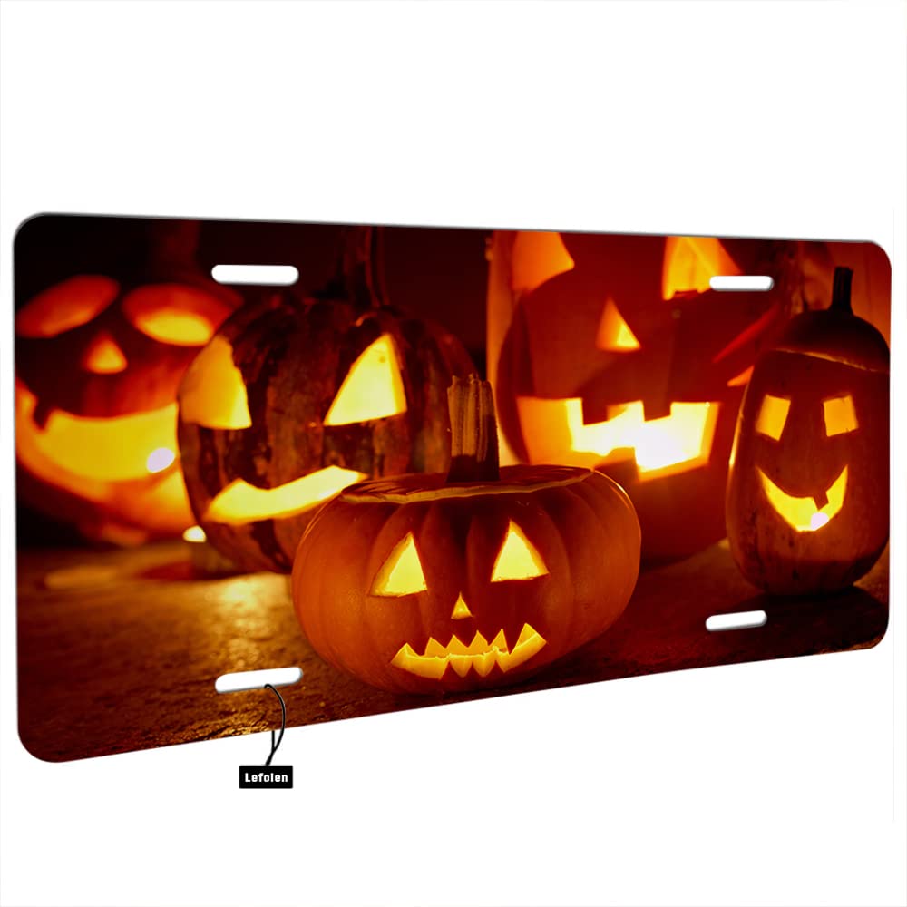 Lefolen Halloween Pumpkins Car Front License Plate Scary Lantern Pumpkins Us Standard Vehicles 6 X 12 Inch Auto Cars Tag Novelty
