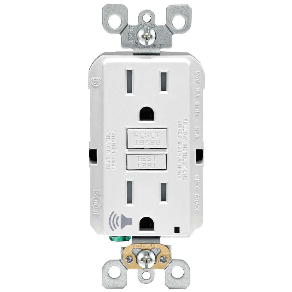 Leviton SmartlockPro 15 Amp 125-Volt Self-Test Tamper-Resistant GFCI Outlet with Audible Trip Alert, White