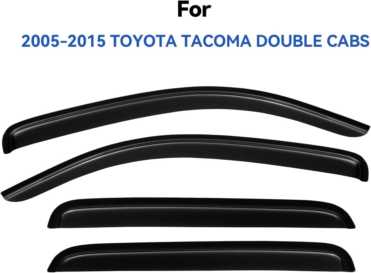 Window Visors Rain Guards for 2005-2015 Toyota Tacoma Double Cab, Out-Channel Window Vent Wind Deflectors Visors Shades for 05-1