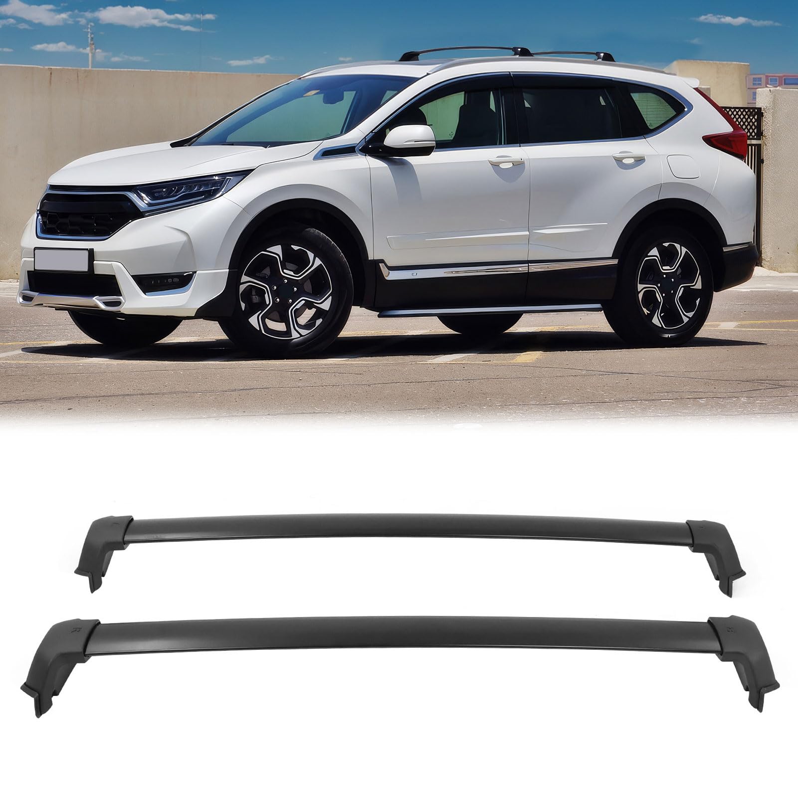 Freemotor802 Compatible With 2017-2022 Honda Crv Cross Bar, Oe Style Unpainted Black Aluminum&Rubber Top Roof Rack