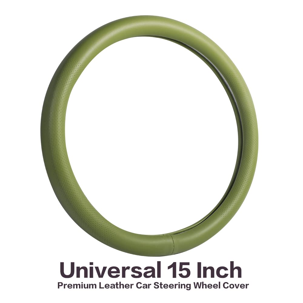 Vargtr Car Steering Wheel Cover,Universal 15 Inch Premium Leather Car Steering Wheel Cover,Best Grip,Perforated Design,Breathabl