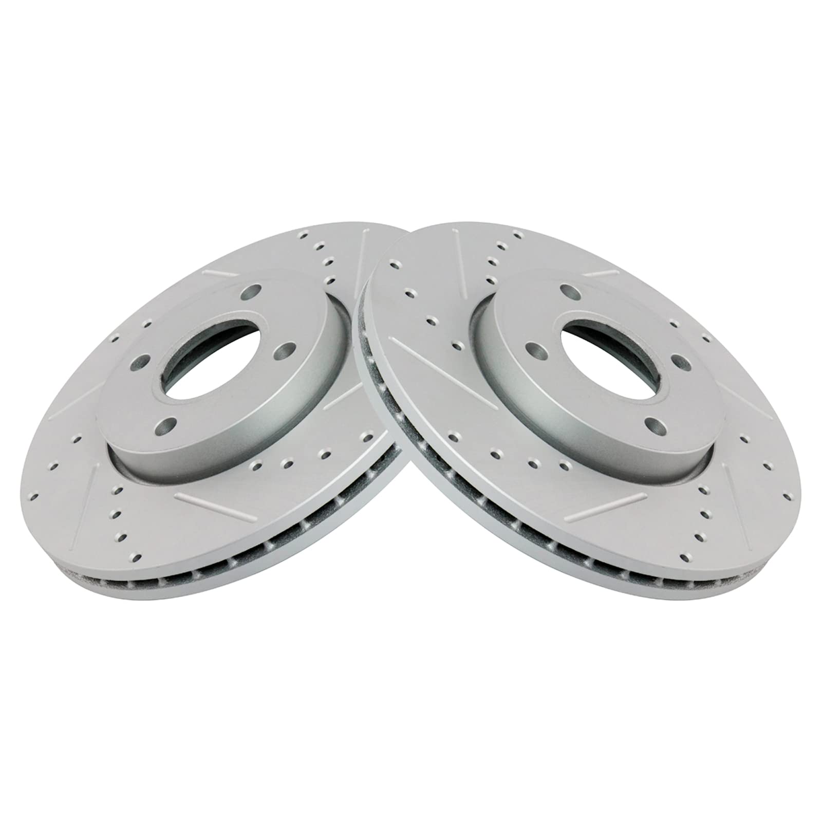 Trq Front Performance Brake Rotors Set Premium G-Coated Cross Drilled & Slotted Compatible With 2005-2007 Ford Focus