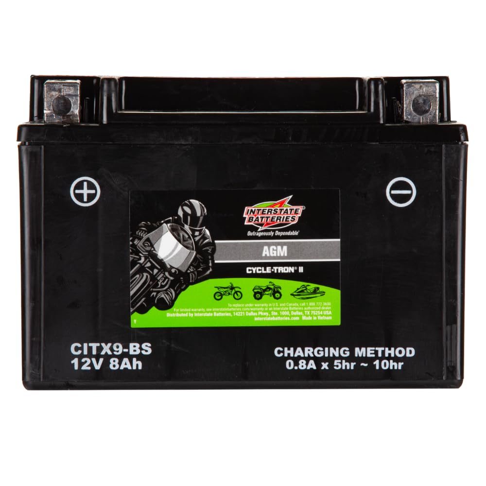 Interstate Batteries Ytx9-Bs 12V 8Ah Powersports Battery 130Cca Agm Rechargeable Replacement For Bmw, Honda, Kawasaki Motorcycle