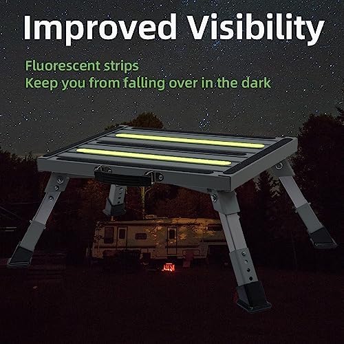 Garfatolrv Safety Rv Steps Iron Adjustable Height Folding Platform Step With Glow In The Dark Tapes Camper Steps Supports Up To