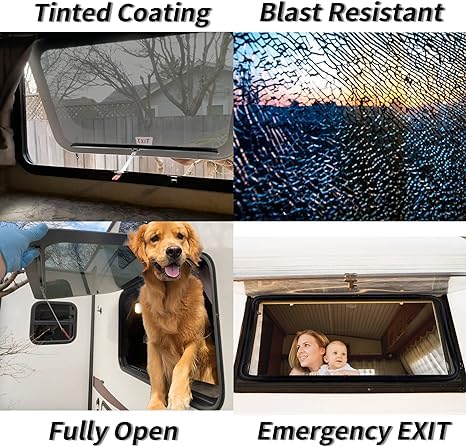 Aucuda Aluminum Rv Emergency Exit Window 36''X22'' Dot Certified - Tempered Glass With Screen & Trim Kit, 1-3/4'' Wall, Pop-Out
