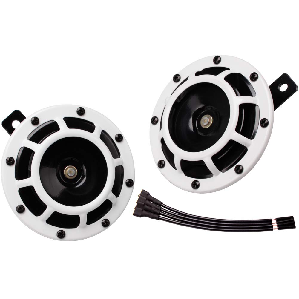 Farbin Car Horn 12V Super Tone Horn High Tone/Low Tone Twin Horn Kit Loud Horn For Car Motorcycle Truck (White)