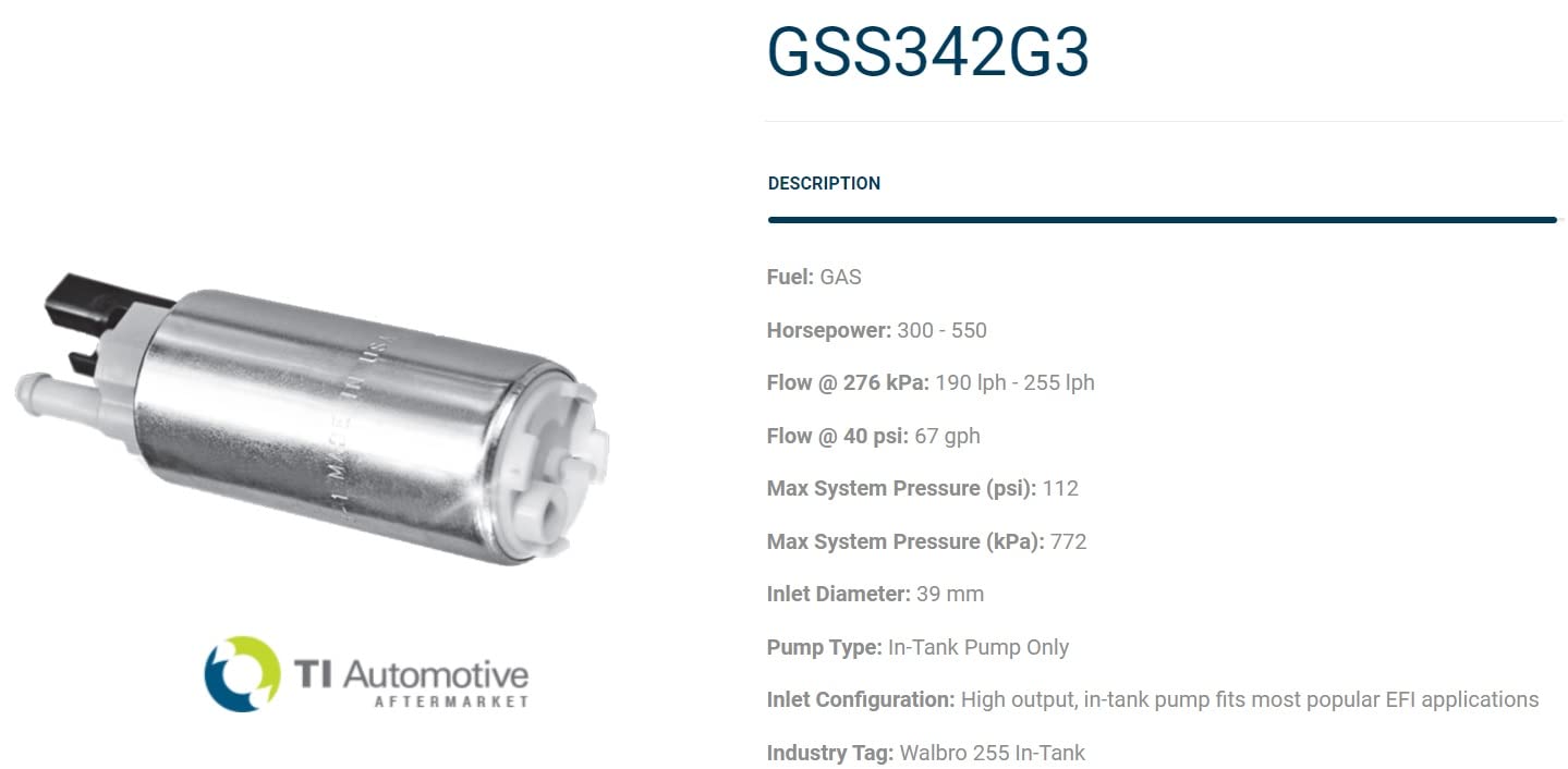Walbro GSS342 Fuel Pump + 400-766 Installation Kit