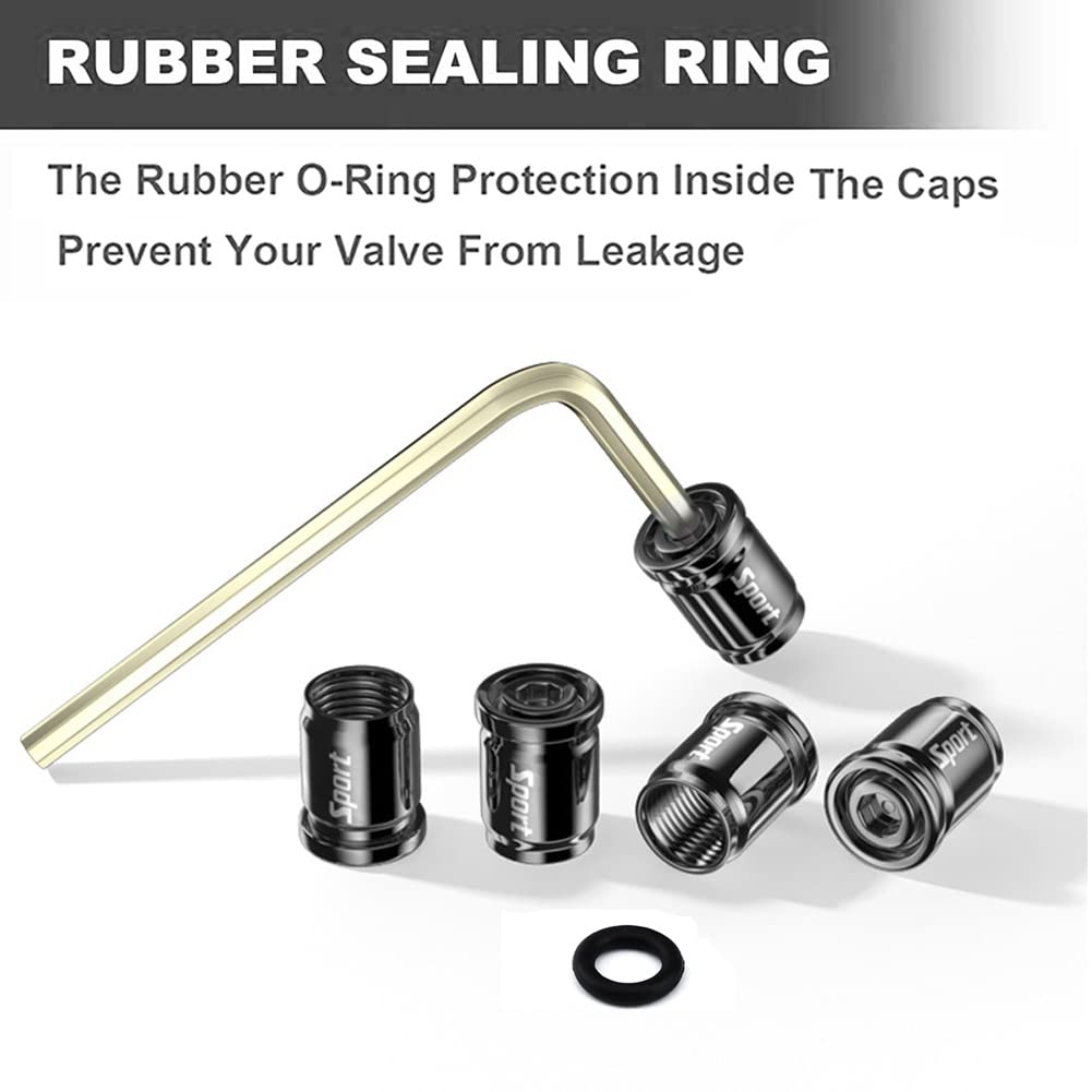 Dsycar 8 Pack Locking Tire Valve Caps , Anti Theft Design ,with O Rubber Ring, Universal Aluminum Tire Valve Stem Caps for Cars, SUVs, Bike and Bicycle, Trucks, Motorcycles , Lock Tight Fit (Black)