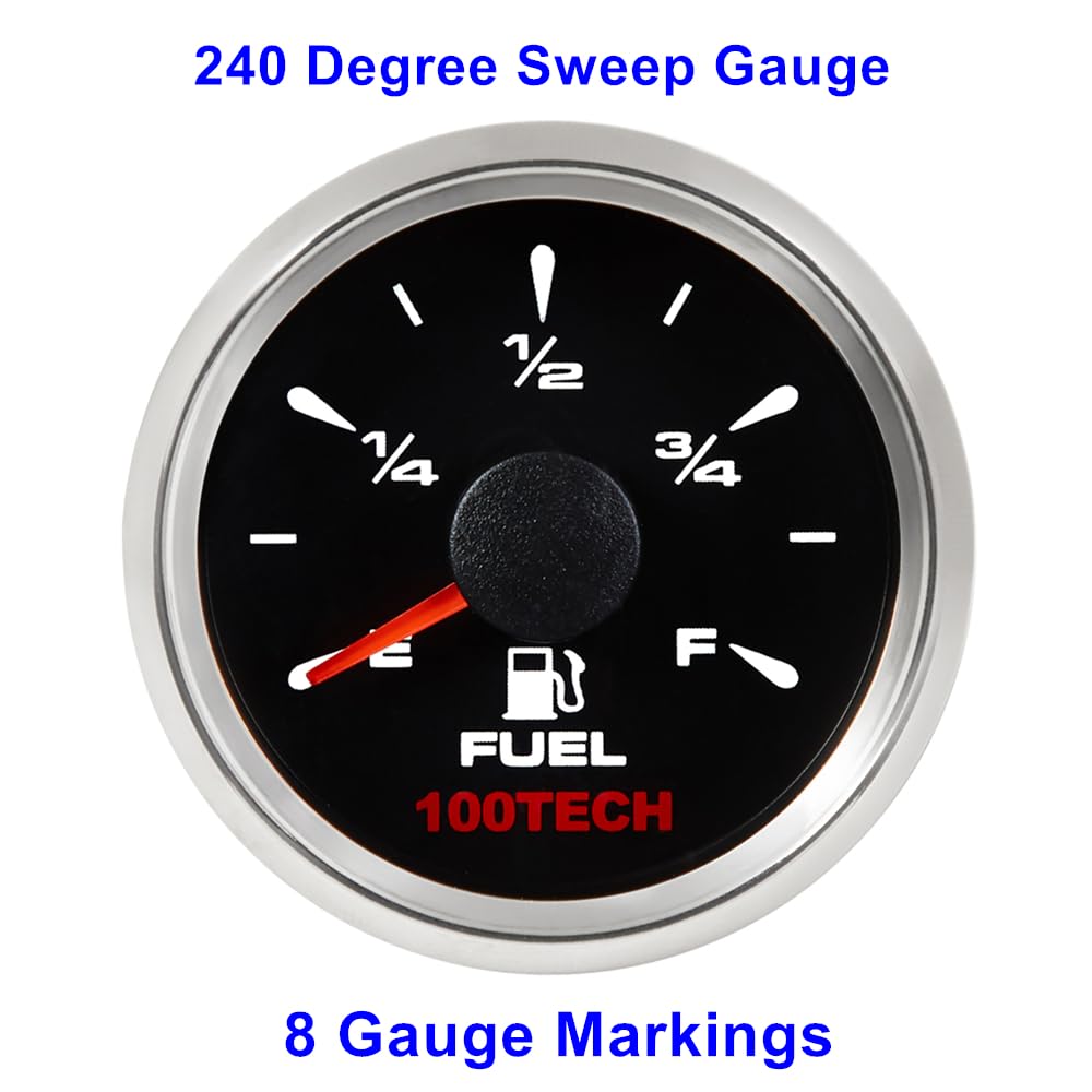 100Tech 0-90 ohm Fuel Level Gauge 2 1/16 Boat Marine Gauge Aftermarket Fuel Level Gauge Marine Automotive Replacement Gauge Moto