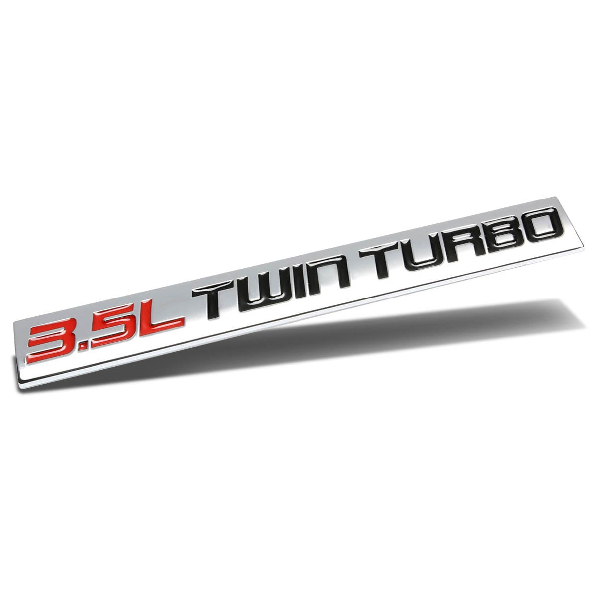 Auto Dynasty Chrome Finish Metal Emblem 3.5L Twin Turbo Badge, (Red & Black Letter)