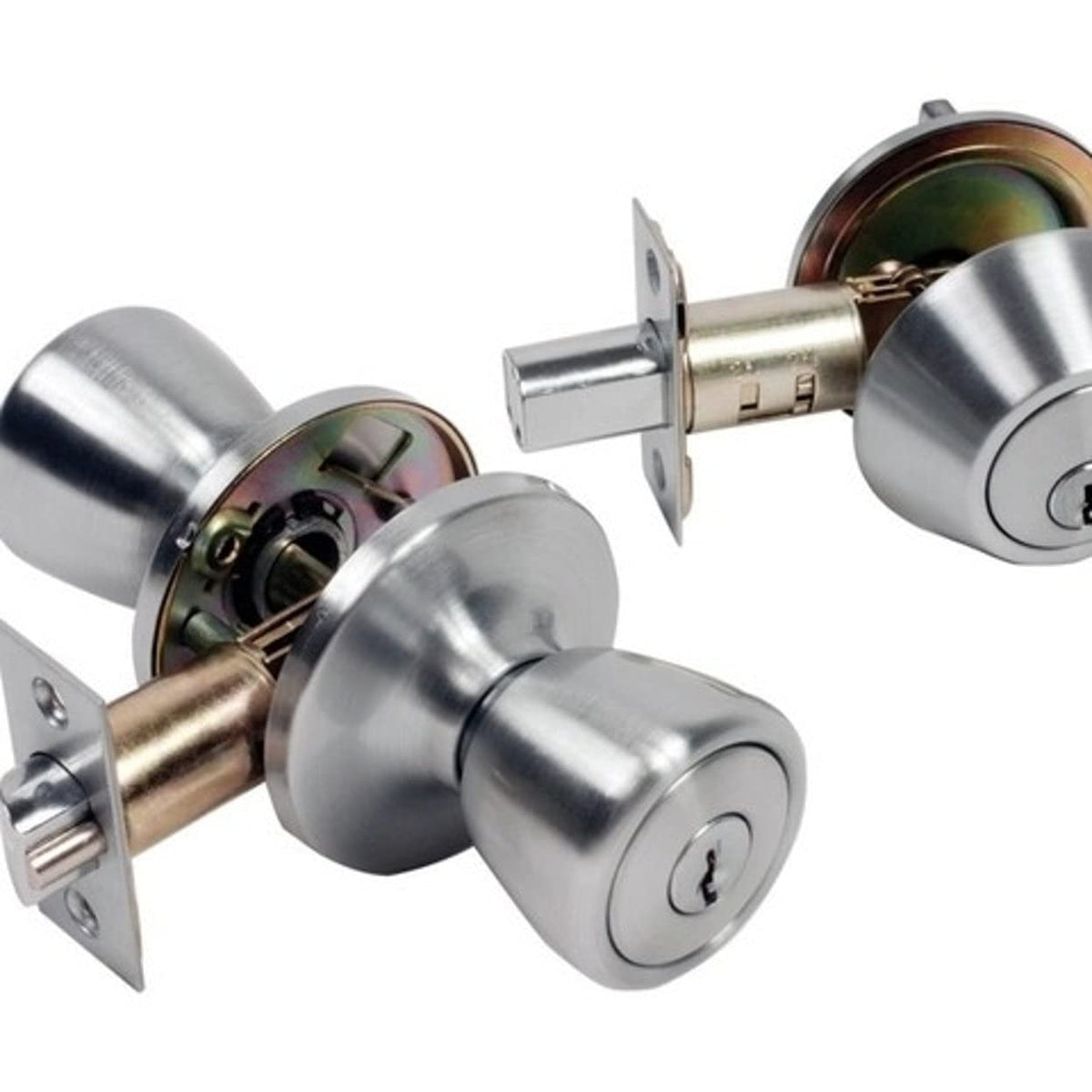 Home Plus Satin Chrome Steel Knob and Deadbolt Set ANSI Grade 3 1-3/4 in.