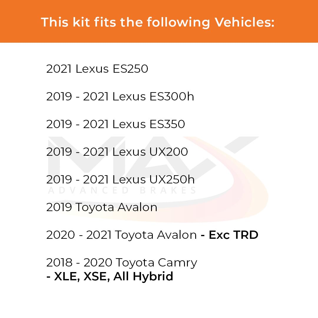 Max Advanced Brakes Front & Rear Brake Kit For 2019-2021 Lexus Es250 Es300H Es350 Ux200 Toyota Avalon Camry C-Hr Rav4 Replacement Geomet Coated Oe Disc Brake Rotors And Ceramic Brake Pads