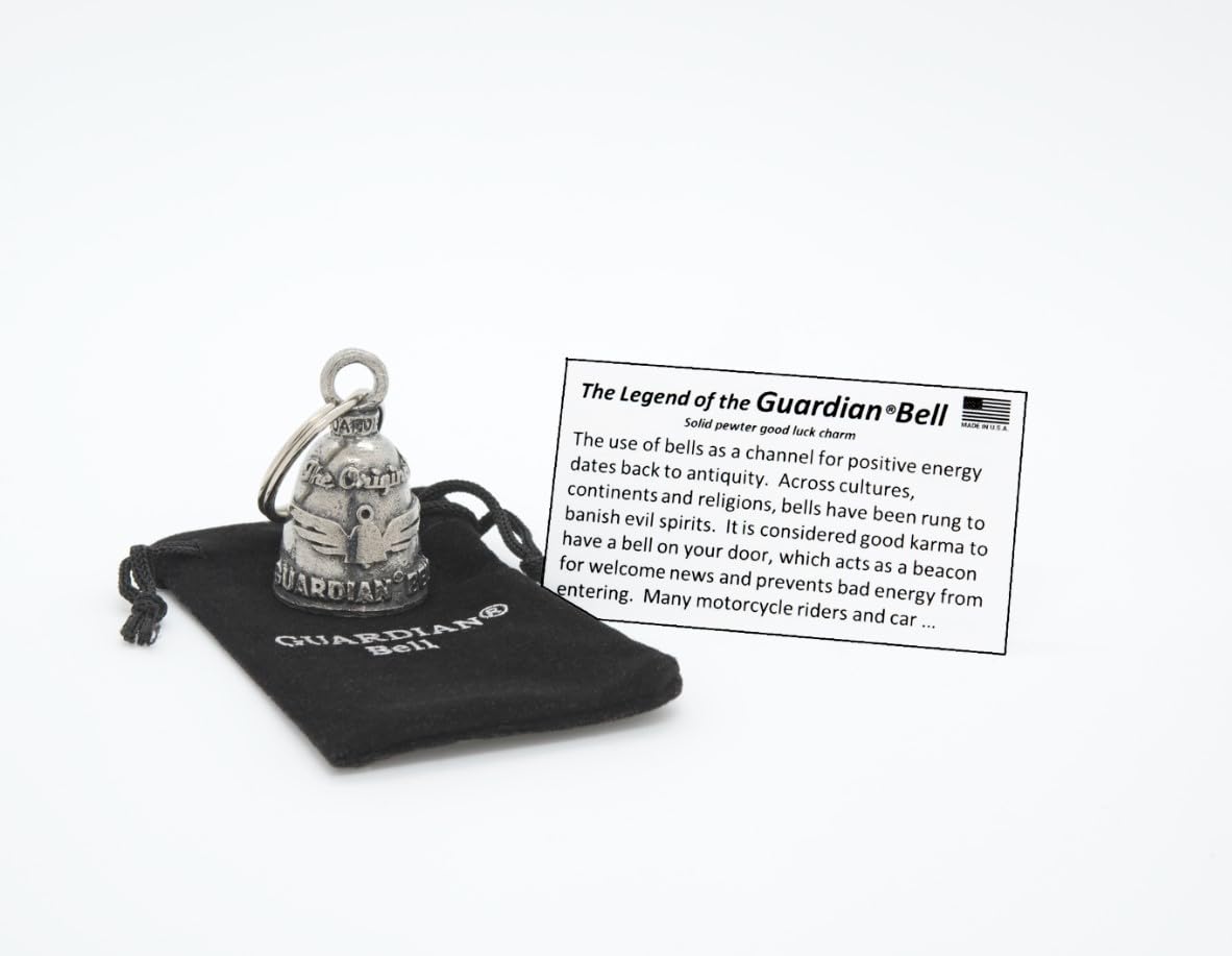 Guardian Bell Bear Good Luck Bell W/Keyring & Black Velvet Gift Bag | Motorcycle Bell | Lead-Free Pewter | Good Luck Gift To Fri