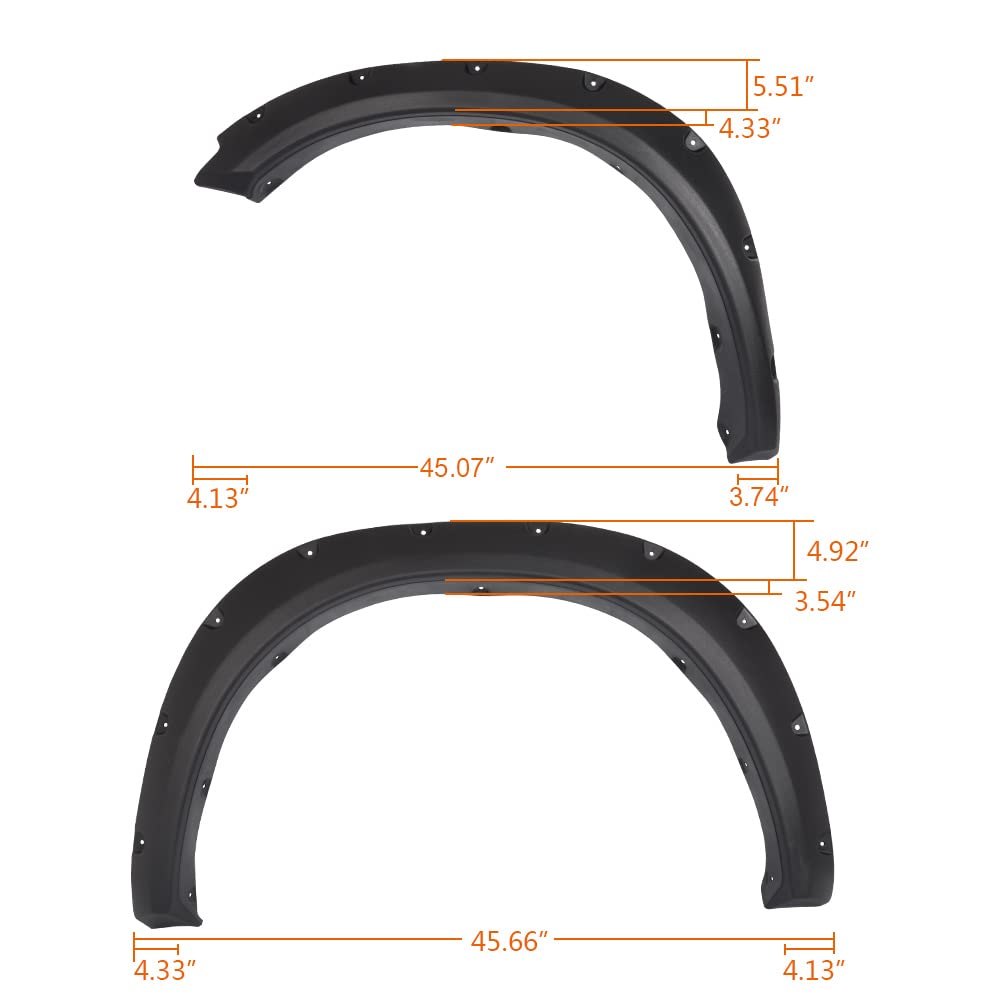 G-PLUS Fender Flares for 2009-2018 Dodge Ram 1500, Textured Black, Pocket Rivet Style, 4Pcs, Doesn't Fit R/T Models