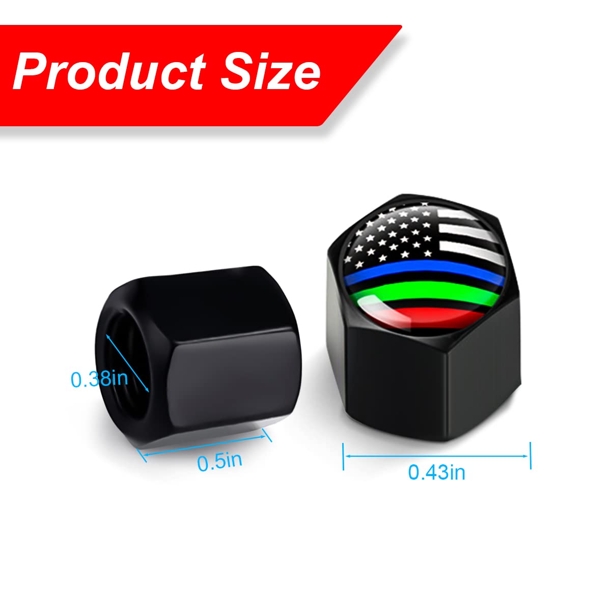 4Pcs American Flag Tire Valve Stem Caps For Car, Auto Anti-Rust Airtight Rubber Valve Stem Covers, Leakproof Wheel And Tire Exterior Accessories Universal For Car, Bikes,Vehicles (Black/Multicolor)