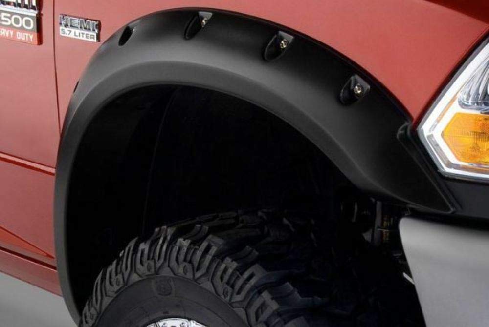 Bushwacker 50047-02 Black Pocket/Rivet Style Smooth Finish Front Fender Flares For 2010-2018 Dodge Ram 2500, 3500 (Excludes R/T)