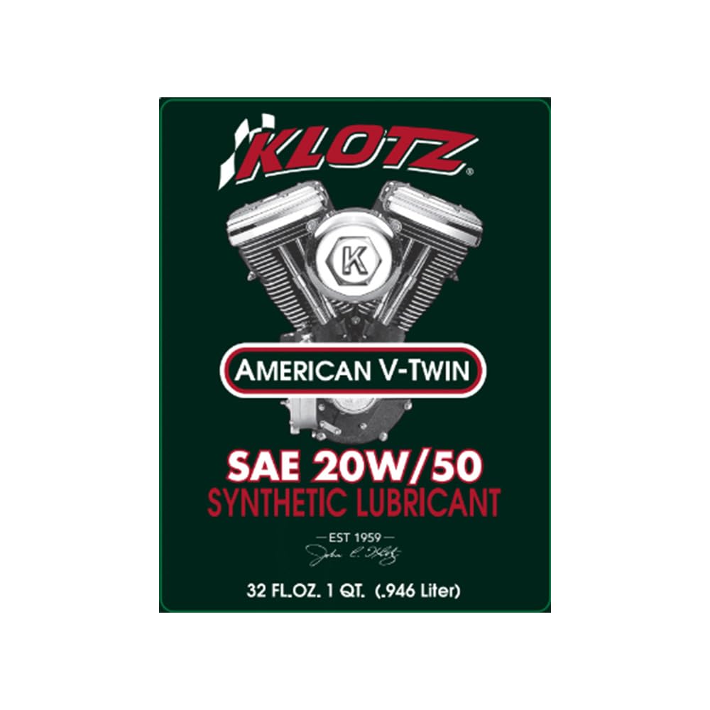 Klotz 20W/50 Synthetic Motor Oil Change Kit for Twin Cam 1999-2018 & Milwaukee-Eight 2017-2024 (5-Quart Premium Kit)