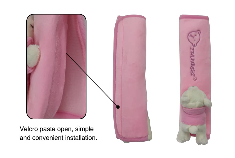 Tianmei 2Pcs Bear Doll Styling Faux Suede Car Seat Belt Strap Cover Shoulder Strap Pad (Pink Color)