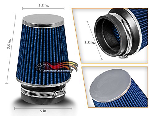 Blue 3.5'' 89 Mm Inlet Narrow Cold Air Cone Replacement Performance Washable Clamp-On Dry Air Filter