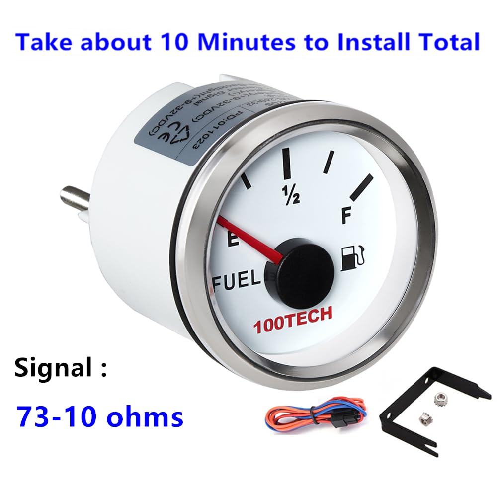 100Tech Fuel Gauge 73-10 Ohms Marine Fuel Level Gauge Waterproof 52Mm 2-1/16'' Diesel Aftermarket Gauge Automotive Replacement G