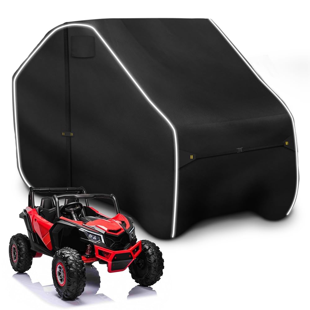 Zenicham Fade And Tear Resistant Utv Cover With Reflective Strips,600D Heavy-Duty Waterproof 2-3 Seater Side By Side Covers Fit For Polaris Rzr Yamaha Can-Am Honda Kawasaki (Black, 134Lx70Wx75H)