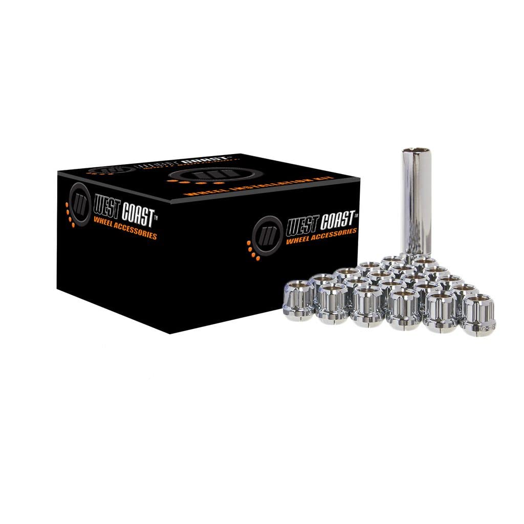 West Coast Wheel Accessories 9/16'' Open Bulge Acorn Spline Lug Nuts 0.85'' 5 Lug Install Kit Chrome