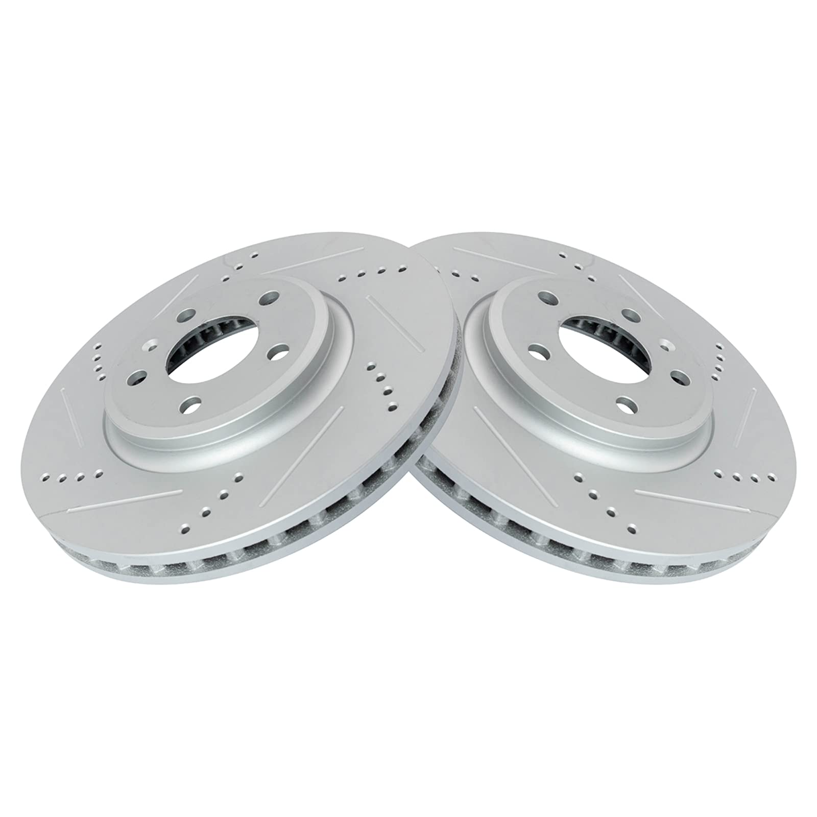 Trq Front Performance Brake Rotors Set Premium G-Coated Cross Drilled & Slotted Compatible With 2009-2011 Audi A4 A4 Quattro 201