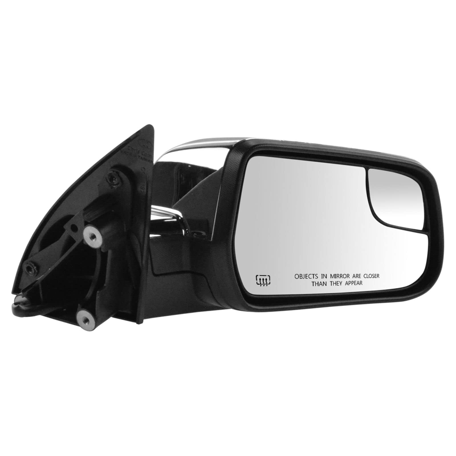 Power Heated Mirror Textured Black W/Chrome Cap Cover Right Side Rh For Gm